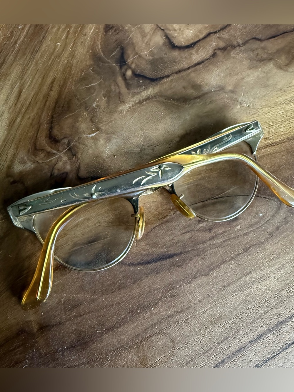 Vintage 12K Gold Fill Cat Eye Eyeglasses Etched Detail 1950s - Picture 6 of 11